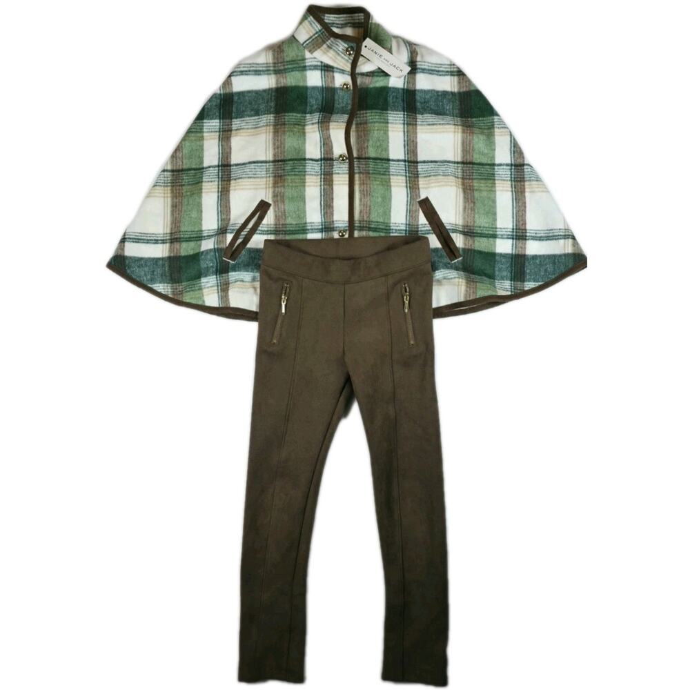 Janie and Jack Girls Flanel Poncho Cape and Brown Suede Pants Set - Size 7